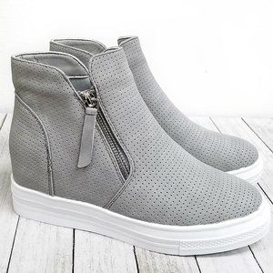 New Gray Perforated Wedge Platform Sneakers